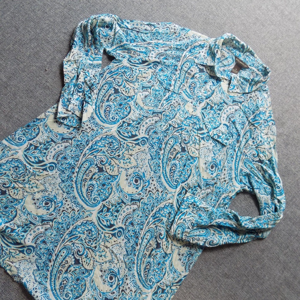Bit & Bridle Paisley Tunic Top Womens Medium Blue Long Sleeve Rayon Excellent